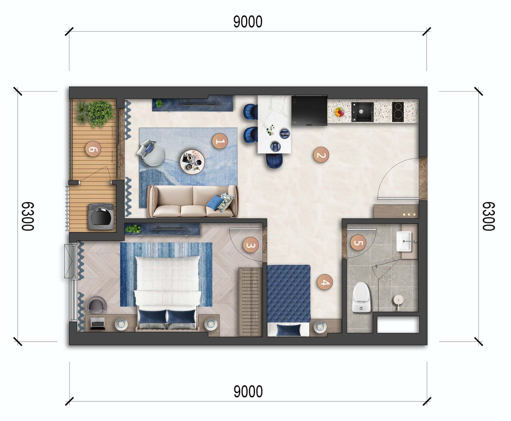Beacon 1 Layout căn 1BR+ blanca city