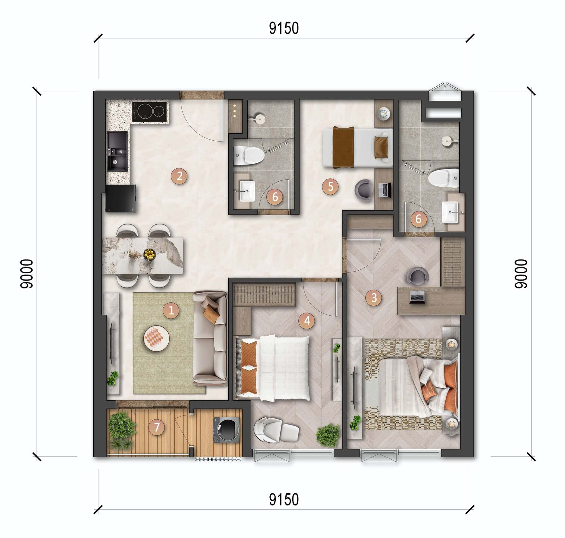 Beacon 1 Layout căn 2BR+ blanca city