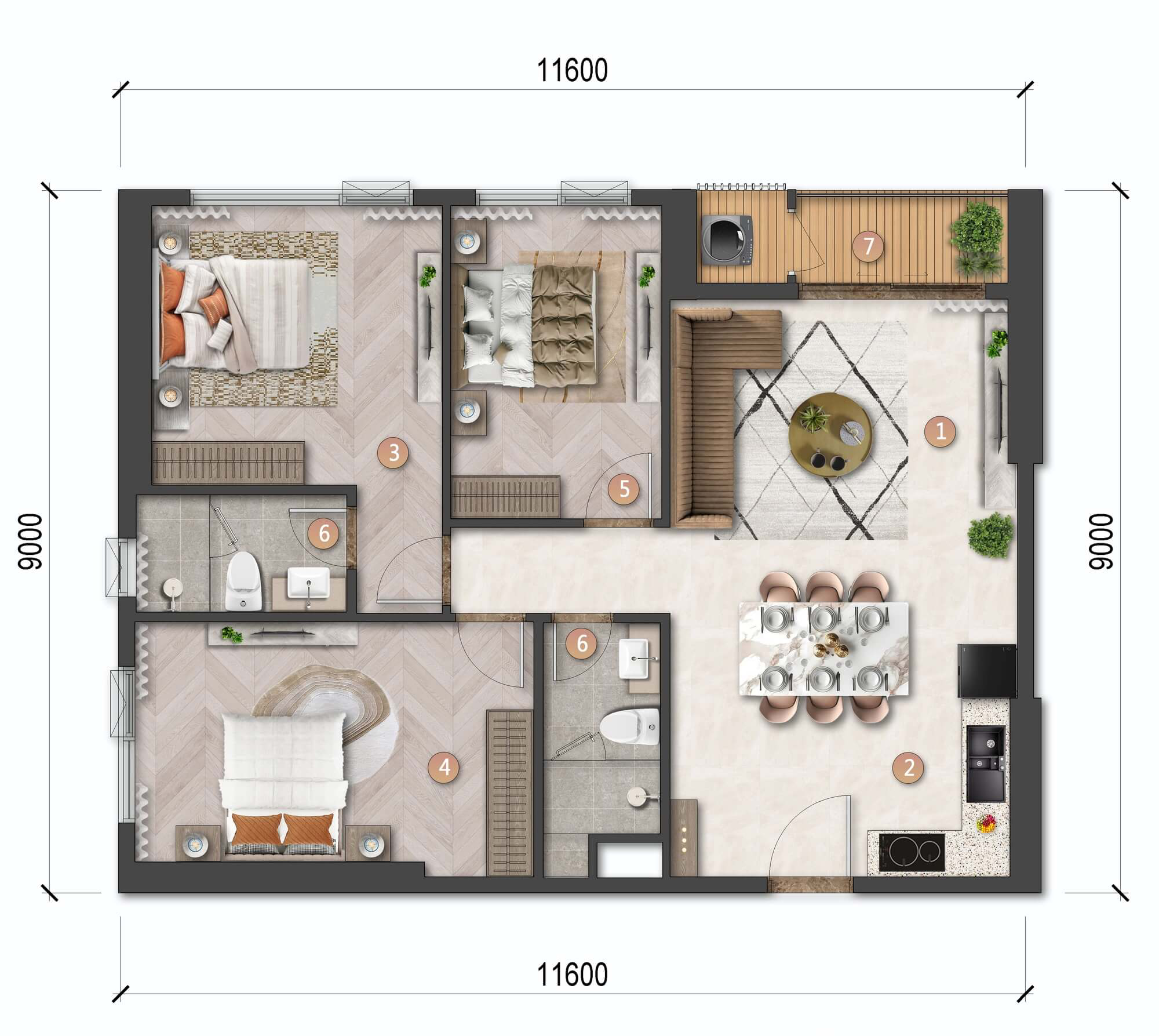 Beacon 1 Layout căn 3BR blanca city